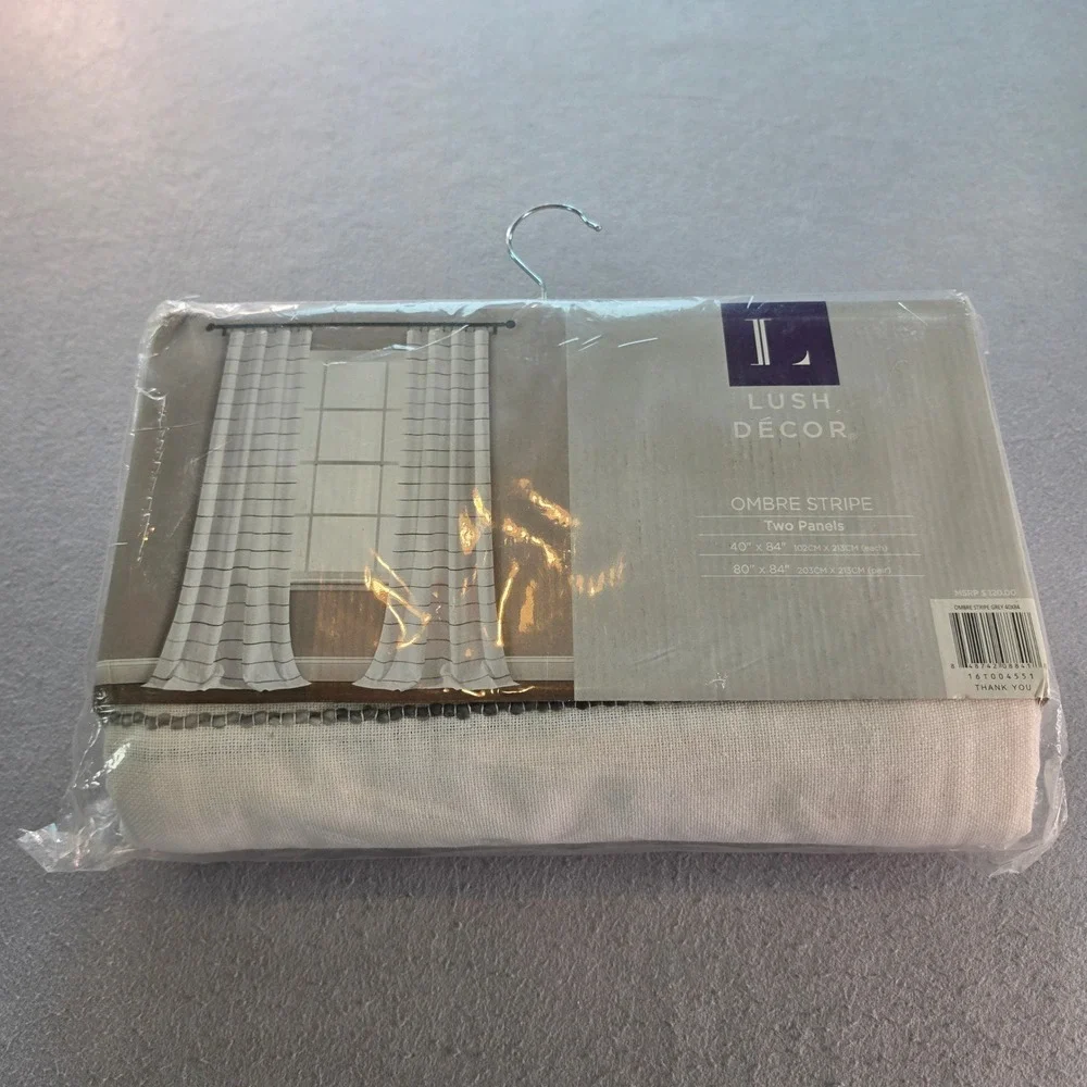 Lush Decor Ombre Stripe Grey White Curtain Panel Pair 40x84 Set of 2 New